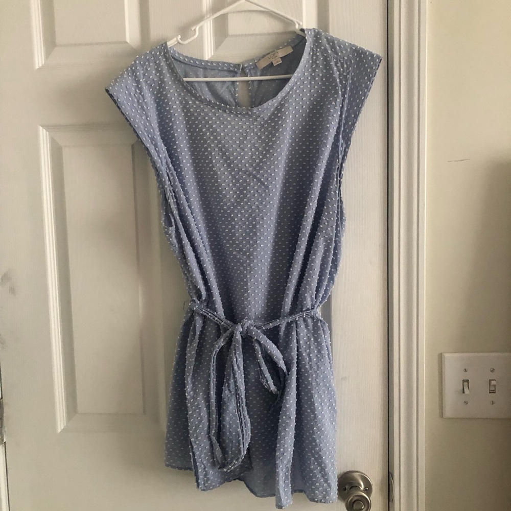 Loft blue and white polka dot top